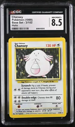CGC 8.5 Chansey 1999 Base Set 3/102 Holo Pokemon Card - Image 1