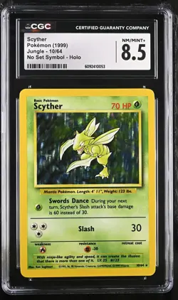 CGC 8.5 Scyther 1999 Jungle 10/64 No Set Symbol Holo Pokemon Card - Image 1