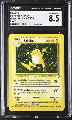 CGC 8.5 Raichu 2000 Base Set 2 16/130 Holo Pokemon Card - Image 1