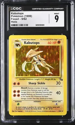 CGC 9 MINT Kabutops 1999 Fossil 9/62 Holo Pokemon Card - Image 1