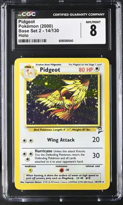 CGC 8 Pidgeot 2000 Base Set 2 14/130 Holo Pokemon Card - Image 1