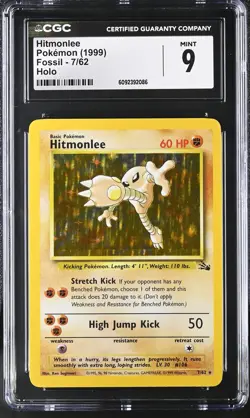 CGC 9 MINT Hitmonlee 1999 Fossil 7/62 Holo Pokemon Card - Image 1