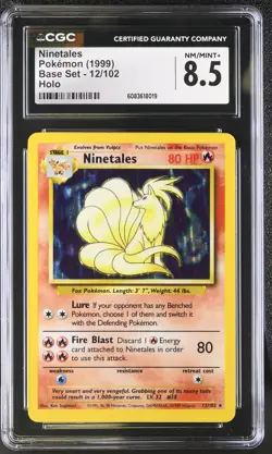 CGC 8.5 Ninetales 1999 Base Set 12/102 Holo Pokemon Card - Image 1