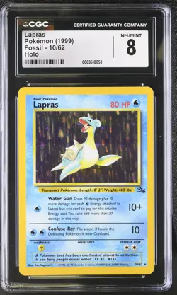 CGC 8 Lapras 1999 Fossil 10/62 Holo Pokemon Card - Image 1