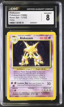 CGC 8 Alakazam 1999 Base Set 1/102 Holo Pokemon Card - Image 1