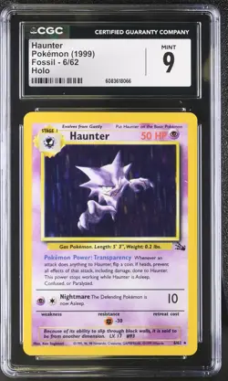 CGC 9 MINT Haunter 1999 Fossil 6/62 Holo Pokemon Card - Image 1