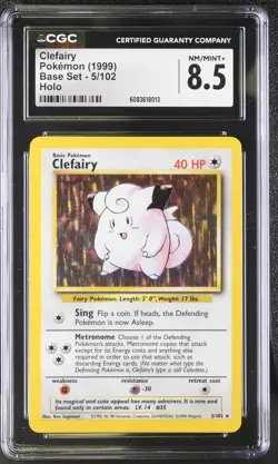 CGC 8.5 Clefairy 1999 Base Set 5/102 Holo Pokemon Card - Image 1