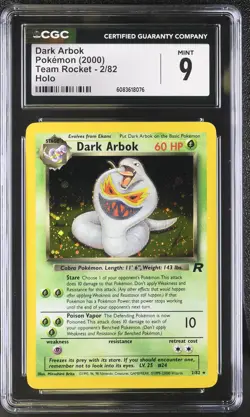 CGC 9 MINT Dark Arbok 2000 Team Rocket 2/82 Holo Pokemon Card - Image 1