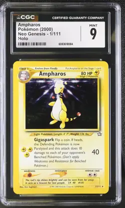 CGC 9 MINT Ampharos 2000 Neo Genesis 1/111 Holo Pokemon Card - Image 1