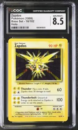 CGC 8.5 Zapdos 1999 Base Set 16/102 Holo Pokemon Card - Image 1