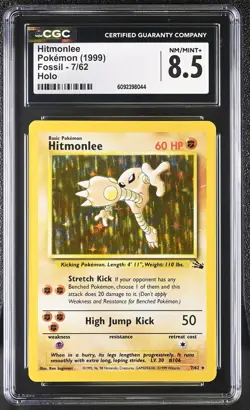 CGC 8.5 Hitmonlee 1999 Fossil 7/62 Holo Pokemon Card - Image 1
