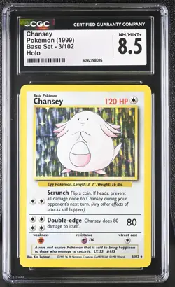 CGC 8.5 Chansey 1999 Base Set 3/102 Holo Pokemon Card - Image 1