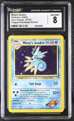 CGC 8 Misty's Seadra 2000 Gym Heroes 9/132 Prerelease Holo Pokemon Card - Image 1