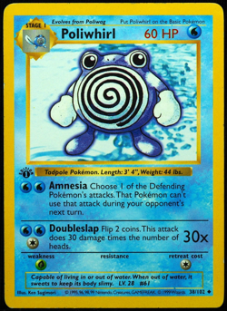1st Edition Shadowless Poliwhirl 38/102 MP Pokemon Card - Image 1