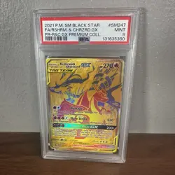 2021 Pokemon Reshiram & Charizard GX SM247 Sm Holo Gold Black Star Promo PSA 9 - Image 1