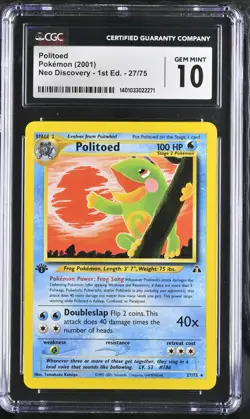 CGC 10 GEM MINT Politoed Neo Discovery 1st Edition 27/75 Pokemon Card - Image 1