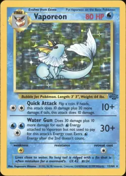 1999 Pokemon Unlimited Jungle Vaporeon Holo 12/64 EX-MT - Image 1