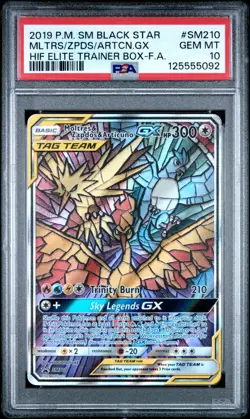Pokemon Card PSA 10 Moltres Zapdos Articuno GX SM210 Tag Team ETB Promo 2019 - Image 1