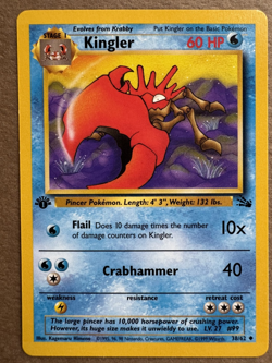 Kingler 38/62 Fossil 1st Edition Non-Holo Uncommon Pokemon Card NM+ - Image 1