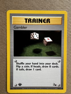 Gambler 60/62 Trainer Fossil 1st Edition Non-Holo Common Pokemon Card NM+ - Image 1