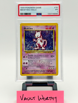 🔮 1999 POKEMON BASE SET - #10 MEWTWO HOLO RARE WOTC CARD - PSA 1 🔮 - Image 1