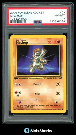 2000 POKEMON TEAM ROCKET 1ST EDITION #59/82 MACHOP PSA 8 - Image 1