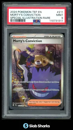 2024 POKEMON TEF EN #211/162 MORTY'S CONVICTION SPECIAL ILLUSTRATION RARE PSA 9 - Image 1