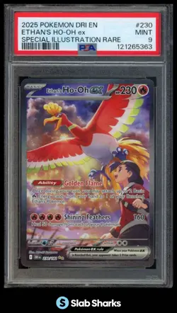 2025 POKEMON DESTINED RIVALS 230 ETHANS HO-OH EX SPECIAL ILLUSTRATION RARE PSA 9 - Image 1