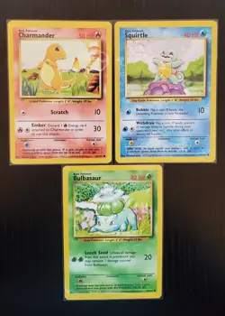 Charmander Squirtle Bulbasaur NM Original 1999 Base Set Pokemon Card Starter Lot - Image 1
