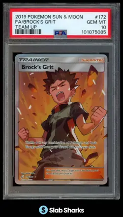 2019 POKEMON SUN & MOON TEAM UP #172/181 BROCK'S GRIT PSA 10 - Image 1