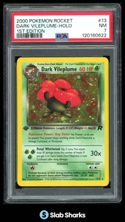 2000 POKEMON TEAM ROCKET FIRST EDITION #13/82 DARK VILEPLUME HOLO PSA 7 - Image 1