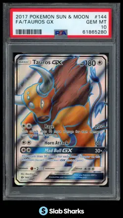 2017 POKEMON SUN & MOON #144/149 TAUROS GX FULL ART ULTRA RARE PSA 10 - Image 1