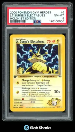 2000 POKEMON GYM HEROES 1ST EDITION #6/132 LT. SURGE'S ELECTABUZZ HOLO PSA 8 - Image 1