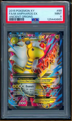 PSA 9 Mega Ampharos EX 88/98 Ancient Origins Pokemon Card (Damaged) - Image 1
