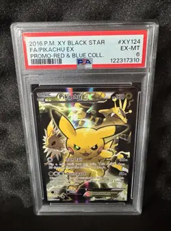 Pokemon Pikachu EX 2016 Red & Blue Collection XY124 XY Black Star Promo PSA 6 - Image 1