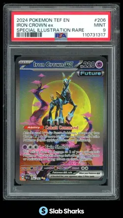 2024 POKEMON TEF EN #206/162 IRON CROWN EX SPECIAL ILLUSTRATION RARE PSA 9 - Image 1