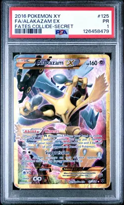 2016 POKEMON XY FATES COLLIDE SECRET #125 FULL ART/ALAKAZAM EX PSA 1 - Image 1