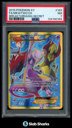 2015 POKEMON XY BREAKTHROUGH #163/162 MEWTWO EX FULL ART SECRET RARE PSA 7 - Image 1