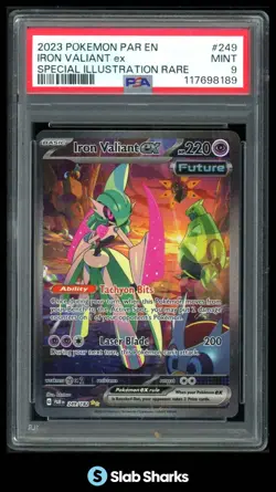 2023 POKEMON PAR EN #249/182 IRON VALIANT EX SPECIAL ILLUSTRATION RARE PSA 9 - Image 1