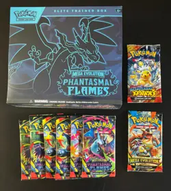 Pokemon Cards Lot - Mega Evolution Phantasmal Flames ETB + 8 Booster Packs NEW - Image 1
