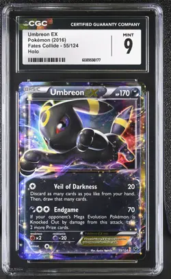 CGC 9 MINT Umbreon EX 2016 Fates Collide 55/124 Holo Pokemon Card - Image 1