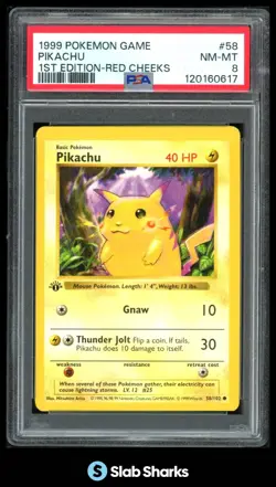 1999 POKEMON SET 1ST EDITION #58/102 PIKACHU RED CHEEKS PSA 8 - Image 1