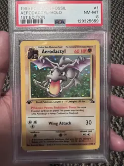 PSA 8 Pokemon 1999 Fossil Aerodactyl Holo 1st Edition #1 - Image 1