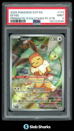 2025 POKEMON SVP BLACK STAR PROMOS #173 EEVEE PRISMATIC POKEMON CENTER ETB PSA 9 - Image 1