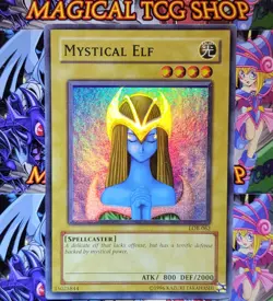 Yugioh Mystical Elf LOB-062 Super Rare Foil Shift Original Print Konami 2002 - Image 1