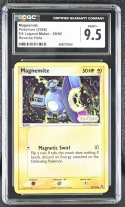 CGC 9.5 Magnemite 2006 EX Legend Maker 59/92 Reverse Holo Stamped Pokemon Card - Image 1