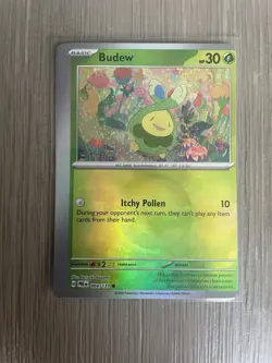 Pokemon TCG Miscut Pokeball Holo Budew Prismatic Evolutions Card 004/131 - Image 1