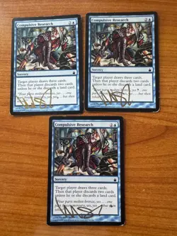 Magic MTG Compulsive Research x3 Ravnica signed artist Michael Sutfin! MP/HP - Image 1