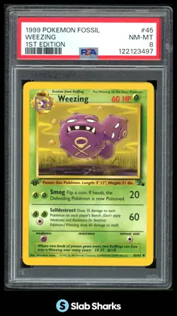 1999 POKEMON FOSSIL 1ST EDITION #45/62 WEEZING PSA 8 - Image 1