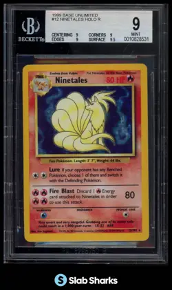 1999 POKEMON SET UNLIMITED #12/102 NINETALES RARE HOLO BGS 9 - Image 1